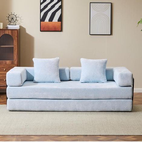 4-in-1 Schlafsofa 3-Sitzer aus Chenille, klappbares Sofa Bett als Queensize-Bett, platzsparend für Wohnzimmer (1/5)