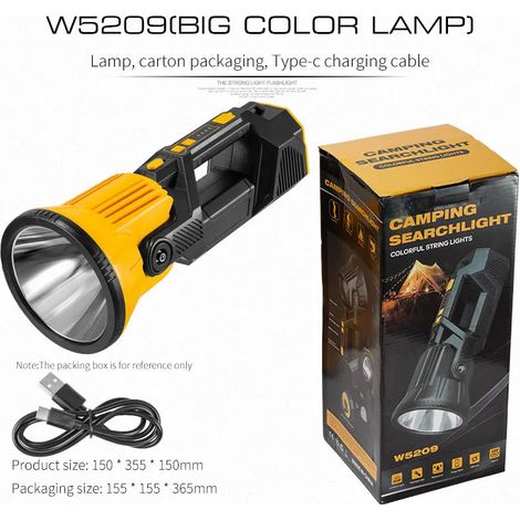 (Grand) Projecteur LED haute puissance avec tête de lampe torche multifonctionnelle, rotation à 90° et bande lumineuse colorée convient au camping en plein air. (1/5)
