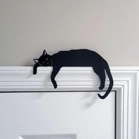 Porte-Chat En Métal - Décor D'Angle De Porte Ou Fenêtre Pour Intérieur Et Extérieur - Forme De Chat Endormi - 1 Pièce (1/5)