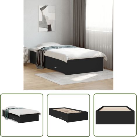 The Living Store Cadre de lit avec tiroirs sans matelas noir 75x190 cm - Cadre De Lit - Lit Double - Meuble De Chambre - Rangement Sous Lit - Design Moderne (1/5)