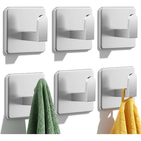 6 Pièces Crochet Adhésif Mural, Acier Inox, Porte Serviette, Sans Percer, Salle De Bain, Cuisine (1/5)