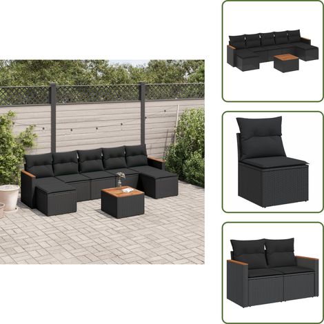 The Living Store 8-tlg. Garten-Sofagarnitur mit Kissen Schwarz Poly Rattan - Gartenmöbel Set - Outdoor Möbel - Rattan Gartenset - Lounge Set - Esstisch Set (1/5)