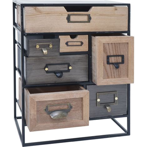 Comodino da tavolo HHG-591, comò a cassetti, comò piccolo, metallo e legno, stile vintage shabby, 48x36x18 cm (1/5)
