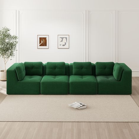Sofá modular de 4 plazas en pana verde, sin montaje DESVIAE (1/5)