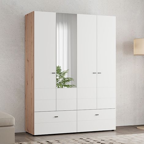 Armario Grande Spigno, Ropero Dormitorio 2 Estantes, 2 Cajones, Colgador, 155x208h cm Blanco Mate (1/5)