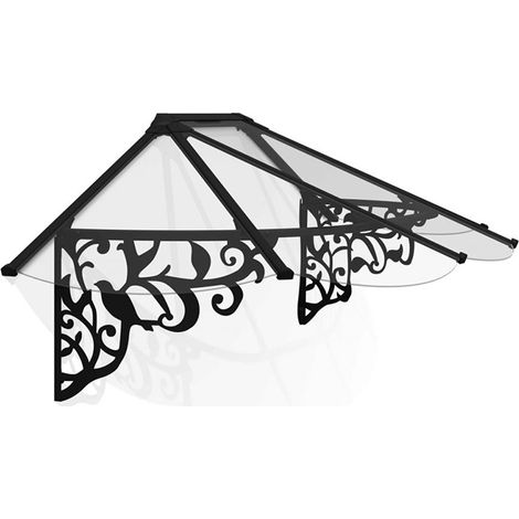 Patio Cover Lily Extendable Series Canopy Door Awning Kit 2130 Clear - Acrylic - L216 x W88 x H70 cm - Black