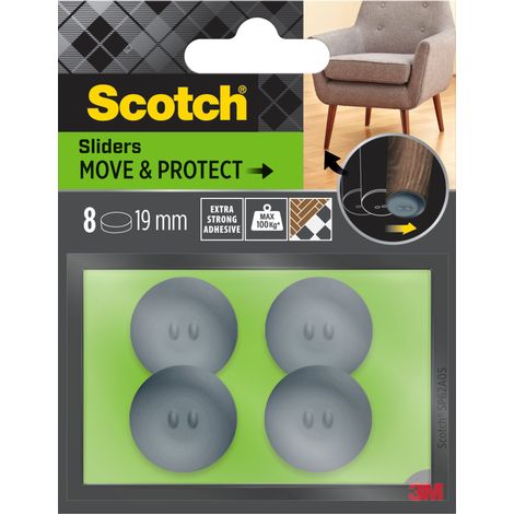 Lot de 2 patins glisseur Move & Protect Scotch®, adhésif, gris, Ø 19 mm, 8/paquet -100 kg (1/2)