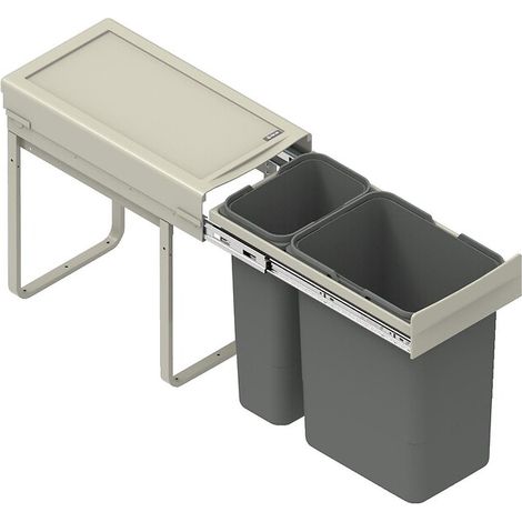 Poubelle de cuisine eco caisson de 300 mm, bac 1x10l + 1X20l avec coulisses Soft close, fixation sur le fond - SYNERCIA