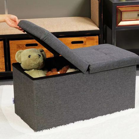 Cassapanca Pouf Contenitore Grigio Panca Sgabello Poggiapiedi Rivestimento Lino (1/5)