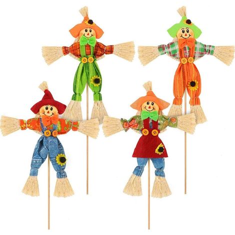 1 Pièces Épouvantail de Récolte Halloween Décoration, Petites Décorations d'Épouvantail, avec Bâton de Bambou, Décoration pour l'Automne, Jardin, Fête de Thanksgiving, Maison, Extérieur, un au hasard (1/5)
