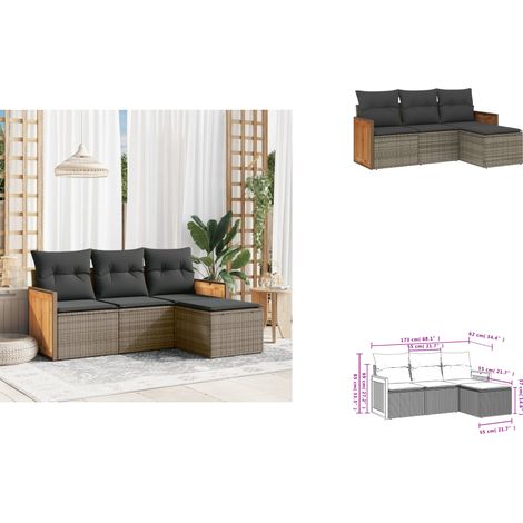 4-tlg. Garten-Sofagarnitur mit Kissen Grau Poly Rattan - Gartenmöbel - Outdoor Möbel - Rattan Gartenmöbel - Sofasatz - Lounge Set (1/3)
