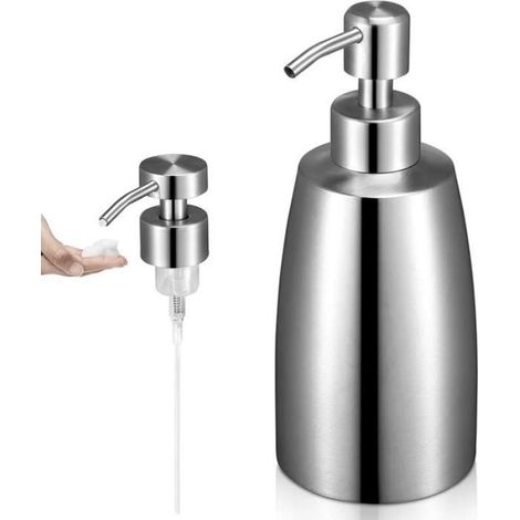 Distributeur de savon liquide Lotion 400 ml + pompe à mousse en acier inoxydable 304 porte-savon Gel douche shampooing argent (1/5)