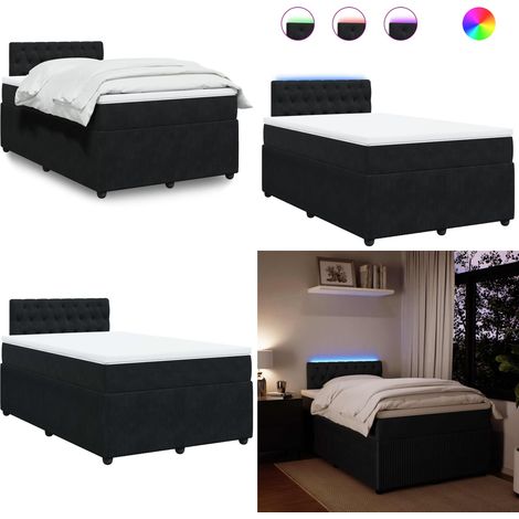 Cama box spring con colchón terciopelo negro 120x200 cm - Cama de muelles ensacados - Cama con luz LED