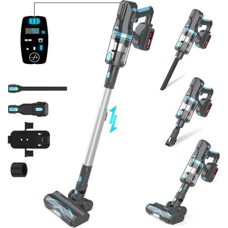 Aspirateur balai sans fil UMLo V11 bleu et gris – 2 en 1 : aspirateur à main et nettoyage des sols, filtration HEPA, moteur de 300 W, batterie de 4 000 mAh, écran LED (1/5)