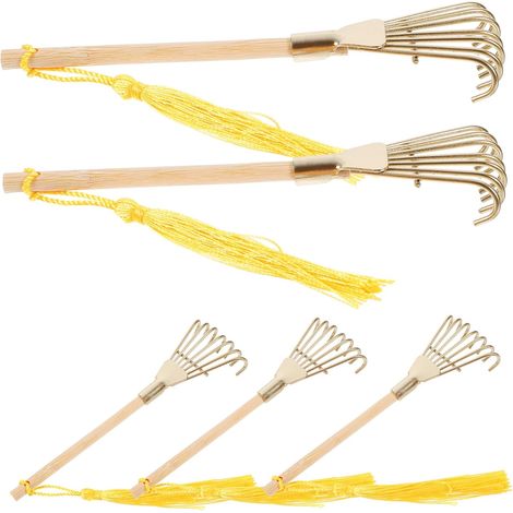 Petits Râteaux Décoratifs Miniatures Dorés en Fer, Lot de 5 Bambou, Finition Lisse sans Bavures ni Éclats, Placement DIY pour Jardin de Sable Zen (1/5)