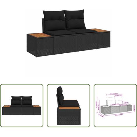 Canapé extérieur -  Canapé de jardin Noir 184 x 62 x 85cm polyrotin (1/5)