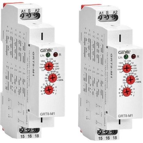 2 relais temporisés GEYA GRT8-M1 16 A AC/DC 12 V-240 V, multifonctions, montage sur rail DIN. (1/5)