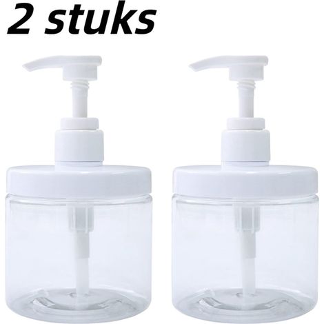 Lot de 2 flacons distributeurs à pompe - Flacon poussoir-tirette de grand diamètre pour gel douche de voyage - Blanc (1/5)