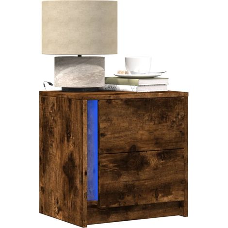 Nachttisch mit LED-Leuchten Räuchereiche Holzwerkstoff