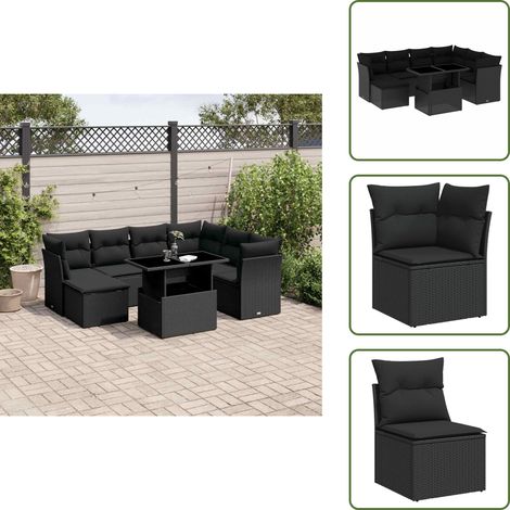 The Living Store 8-tlg. Garten-Sofagarnitur mit Kissen Schwarz Poly Rattan - Gartenmöbel Set - PE-Rattan Möbel - Outdoor Sofa - Gartenlounge - Terrassenmöbel (1/5)