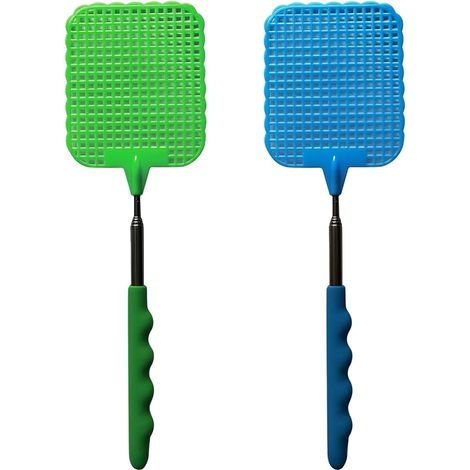 2 Pièces Tapettes à Mouches Extensible, Manche télescopique Lutte Antiparasitaire Manuelle, Portable Tapettes Anti Moustique pour Insectes-Bleu/Vert (1/5)