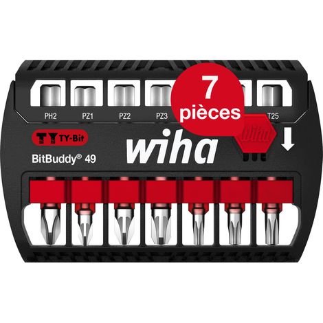 Wiha Jeu d'embouts BitBuddy 7 pièces I Embout TY 49 mm I PH, PZ, TORX 1/4" E6,3 I Accessoire pour applications de vissage I Adapté aux visseuses à impact et à percussion (42116) (1/5)