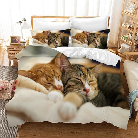 Ensemble de literie 135x200 cm avec motif de chat, housse de couette 3D pour enfants en microfibre