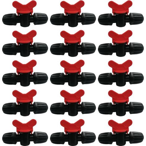 Lot de 15 vannes pour système d'irrigation à goutte à goutte en tuyau PE de 16mm avec raccords à verrouillage et connecteurs de tuyaux pour le jardin. (1/4)