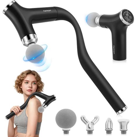 Pistolet de massage portable : poignée ajustable, massage profond 8 mm, 4 têtes et 12 vitesses. Soulage les douleurs musculaires sur nuque, épaules, dos et jambes.