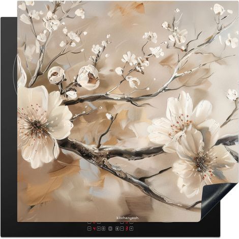 PROTECTION PLAQUE INDUCTION Fleurs - Abstrait - Peint - Beige Couvre Plaque De Cuisson 78x78 cm (1/5)