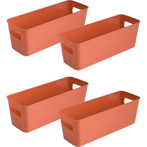 Un ensemble de rangement en quatre pièces, comprenant des paniers de rangement avec poignées en plastique, adaptés aux armoires (1/5)