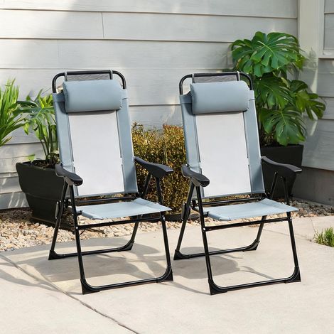 Lot de 2 chaises pliantes en métal gris avec dossier inclinable (1/5)