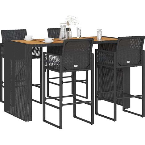 Ensemble de bar de jardin 5 pièces en polyrotin noir avec table et 4 tabourets - PANGIVO (1/5)