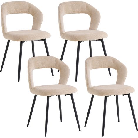Wokaka Pack de 4 sillas de comedor estilo vintage – Silla de lino caqui, diseño ergonómico, asiento cómodo – Patas de metal (1/5)