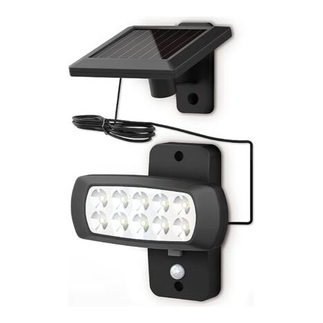Lampe solaire LED extérieure IP44, détecteur de mouvement PIR, noire, résistante aux éclaboussures, lumière blanche froide 6500K (1/5)