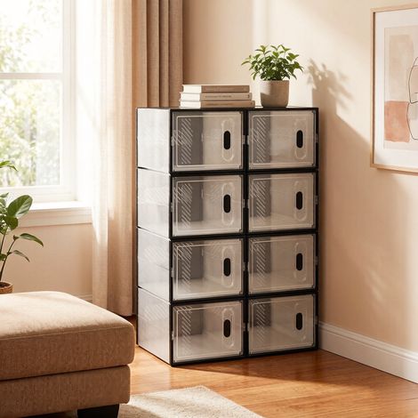 Boîte de rangement empilable modulaire pour chaussures, livres, jouets, salle de bain et armoire (8 unités) (1/4)