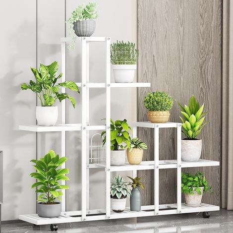 Support Plantes Interieur Porte Plante en Métal à 5 Niveaux, Échelle Etagere Pour Plantes Interieur, Meuble de Décoration pour Salon, Patio, Jardin, et Décor Boho pour Jardinage, Blanc (1/5)