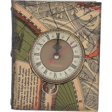 Boîte à Livres Factice Horloge Bois Composite Cuir Vintage Vert 14.8x12x6cm Rangement Déco (1/5)