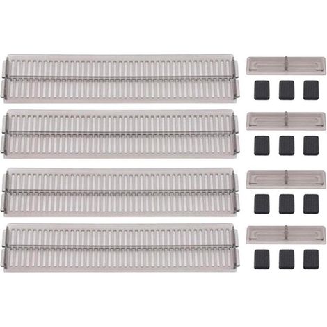 Separadores de cajones, juego de 4 piezas, ajustables y extensibles de 27,5 a 51 cm, para ropa, cocina, baño y armario, transparentes y negros, de plástico. (1/5)