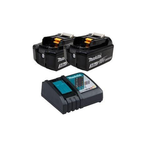 Makita 2x BL1830B Akku 3,0 Ah 18V Li-Ion mit Ladestandsanzeige + DC18RC Schnellladegerät - DC18RC-BL1830B-2x
