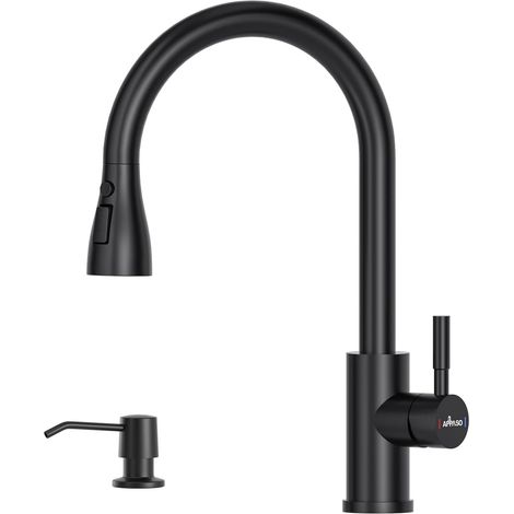 Robinet mitigeur d'évier de cuisine avec pulvérisateur extractible, robinet mitigeur de cuisine pivotant à 360 °, robinet de cuisine commercial à poignée unique avec 2 modes de pulvérisation (1/5)