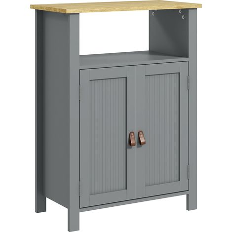 Badezimmerschrank mit mehreren Staufächern, großer Nische, Doppeltürschrank, graue und natürliche Oberfläche