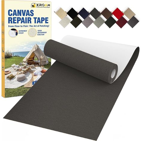 Tissu Autocollant Reparation Noir Gris, 8x160cm Patch Autocollant Textile Imperméable en Toile, Extérieur Patch Réparation Tissu pour Canapés, Siège Auto, Tentes, Bâche, Auvents, Parasol (1/5)