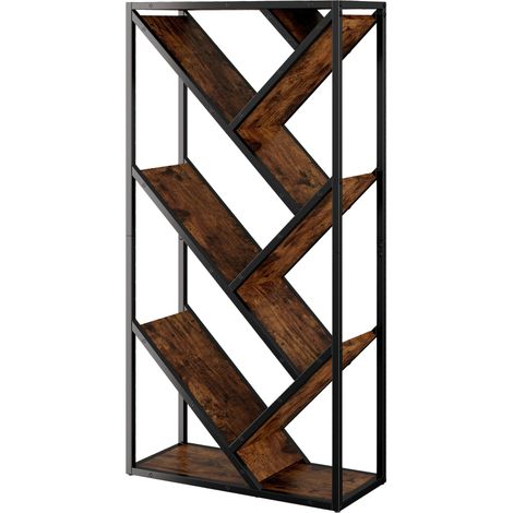 Estantería árbol 80 x 35 x 160 cm de MDF y metal negro y marrón, 8 niveles, con sistema antivuelco (1/5)
