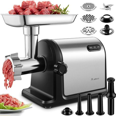 Hachoir a viande AOBOSI 3-IN-1 Hachoir à viande électrique avec 3 plaques de coupe en inox, 1 Kubbe et 3 tubes de remplissage pour saucisses, moteur [3000w Max], Hachoir avec lames. (1/5)