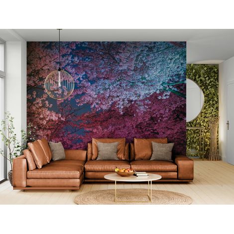 Papier peint floral– Fleurs de cerisier roses la nuit - 150 x 250 cm (1/2)