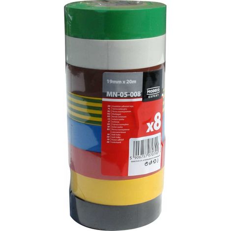 Cinta aislante de 19 mm x 20 m, certificada para 1 kV.