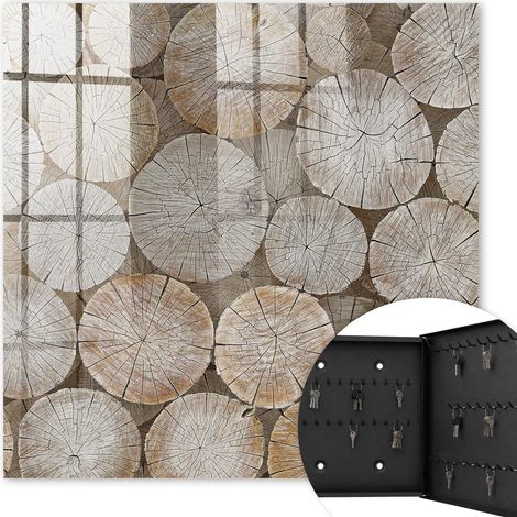 Armoire à clés - (30 cm x 30 cm) - Boîte à clés murale - Coffret de rangement pour clés - Couleur noire - Ouverture vers la droite - Pour maison et bureau - cercles en bois (1/5)