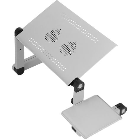 Bureau pour ordinateur portable en alliage d'aluminium avec ventilateur de refroidissement, table pliante et réglable en hauteur, portable, pour bureau à domicile, couleur argent. (1/5)