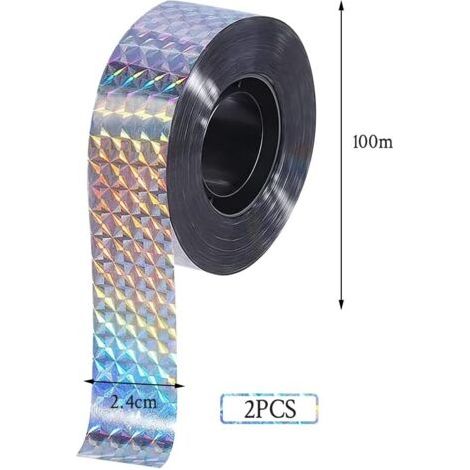 Repellent Tape 2 Rolls 2.4CM 100M Anti-Pigeon Bird Scarer Double-Sided Anti-Bird Tape Holographic Shiny Anti-Bird Strip to Scare Birds (1/4)